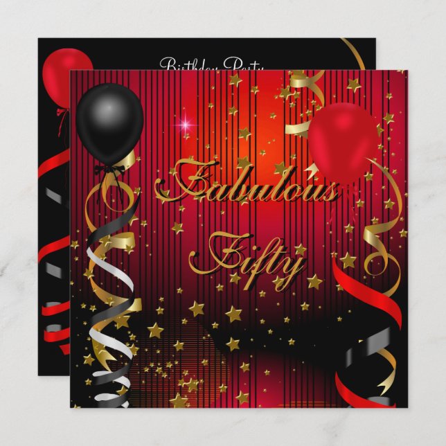 Convites Estrelas Vermelhas Negras Fabulosas 50 Cinquenta F (Frente/Verso)