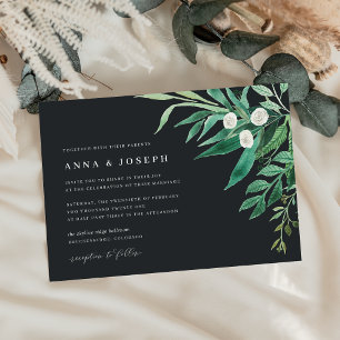 Convites Estufa   Casamento de Folhagem de Aquarela Verde
