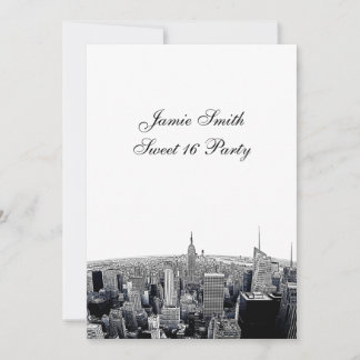 Convites Etched NYC Fisheye Skyline 2 BW Sweet 16 V