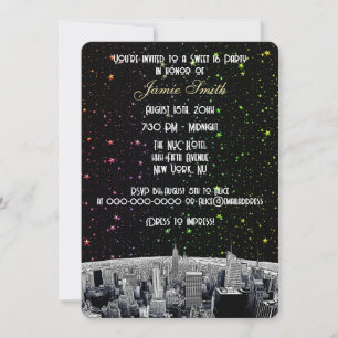 Convites Etched NYC Skyline 2 Arco-íris Estrela Sweet 16 V
