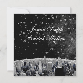 Convites Etched NYC Skyline #2 Blk Wht Heart Chá de Noiva