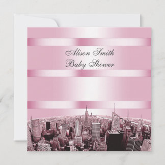 Convites Etched NYC Skyline 2 Chuveiro de Bebê Rosa Preto