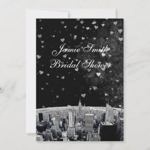 Convites Etched NYC Skyline #2 Preto Wht Hrt Noiva Churrasc