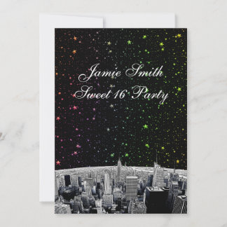 Convites Etched NYC Skyline 2 Rainbow Star Sweet 16 V