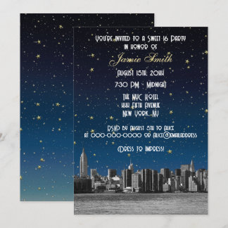 Convites Etched NYC Skyline #3 Estrela Azul do Pôr do Sol S