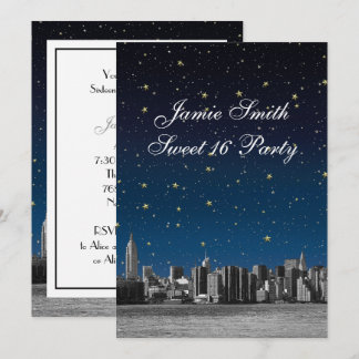 Convites Etched NYC Skyline #3 Estrela Blu Pôr do Sol Sweet