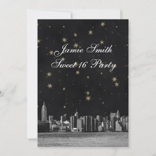 Convites Etched NYC Skyline #3 Preto Dourado Estrela Doce 1