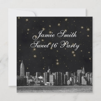 Convites Etched NYC Skyline #3 Preto Dourado Estrela Doze A