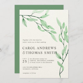 Convites Eteal Verde | Casamento com Folhas Botânicas Verti