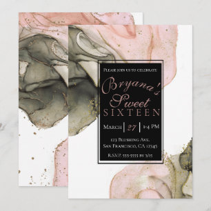 Convites Etéreo Pink Moody Black Gold Glam Glamour Inky Doz