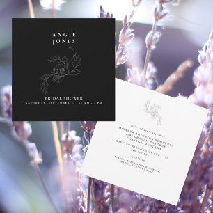 Convites Eterno Branco Floral B/W Chá de panela Quadrado