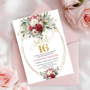 Convites Eterno Burgundy Branco Verde Sweet Sixteen