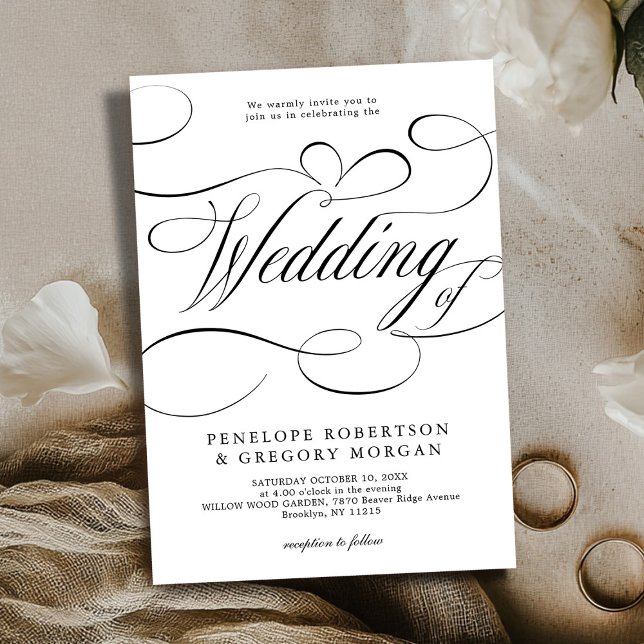 Convites Eterno de caligrafia moderna Casamento branco Negr (Modern calligraphy timeless Black white wedding Invitation)