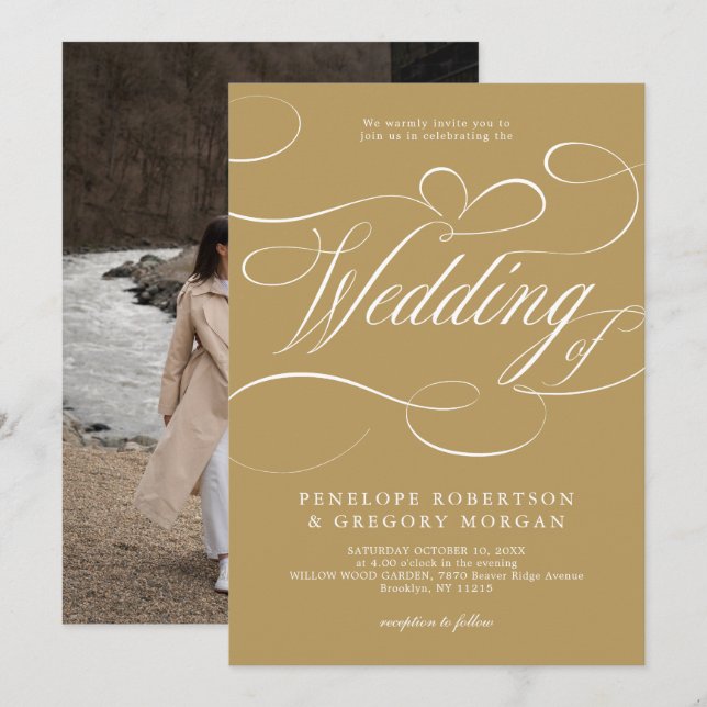 Convites Eterno de caligrafia moderna e casamento branco (Frente/Verso)