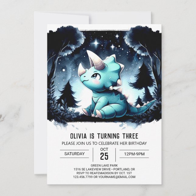 Convites Eterno Dino Charm Triceratops Aniversário (Frente)