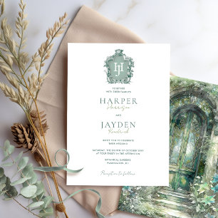 Convites Eterno Monograma, Casamento Chic Green Hues