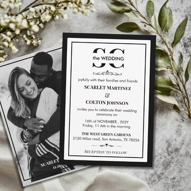 Convites Eterno preto e branco com casamento fotográfico (Criador carregado)