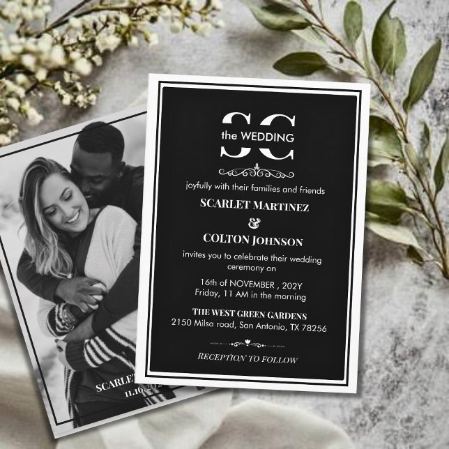 Convites Eterno preto e branco com casamento fotográfico (Criador carregado)