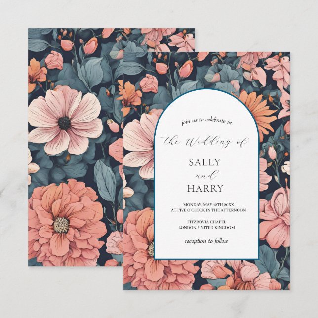 Convites Eterno Romance: Casamento rosa Rosa de  desbotado (Frente/Verso)