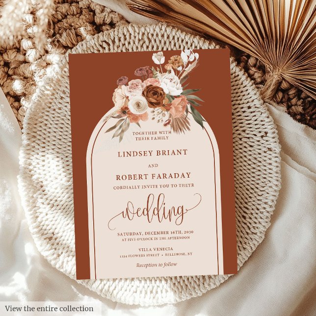 Convites Eterno Terracotta Pampas Grass Casamento Floral (Timeless Terracotta Pampas Grass Floral Wedding Invitation)