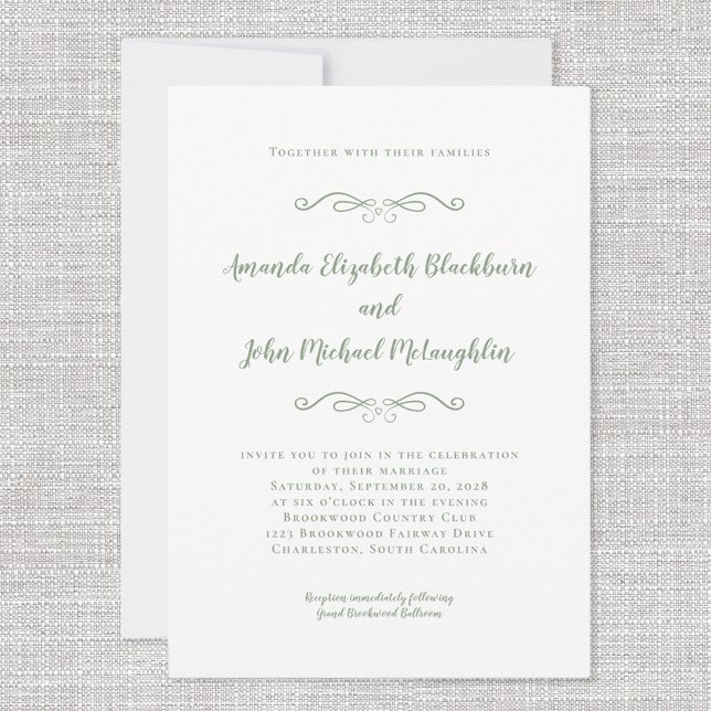 Convites Eterno Verde Clássico Elegante Sage Casamento Form (Classic Elegant Sage Green Timeless Formal Wedding Invitation)