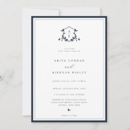 Convites Eterno Vinha Marinho Monograma Crest Casamento