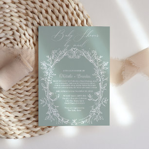 Convites Eterno Vintage Verde Floral Por Chá de fraldas De 