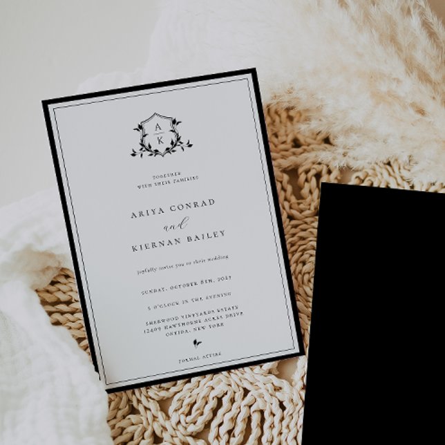 Convites Eternos Vinhas Monograma Crest de Casamento (Criador carregado)