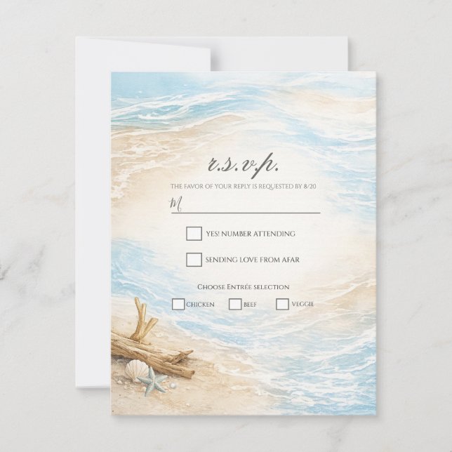 Convites Eterntal Tides Coastal Watercolor Beach RSVP (Frente)