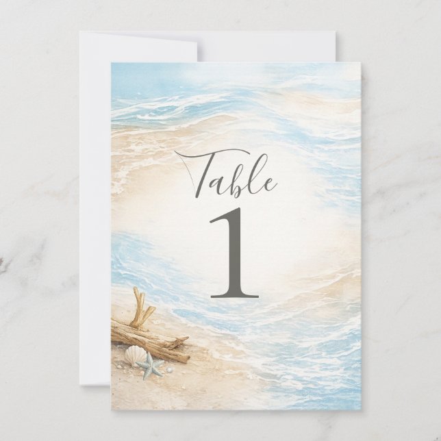 Convites Eterntal Tides Coastal Watercolor Table Number (Frente)