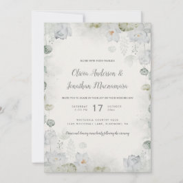 Convites Étero White Floral Sage Teal Verde Ivory