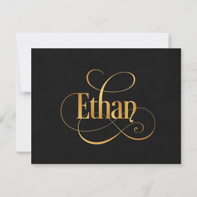 Convites Ethan de Script Suave Personalizado Dourado a Pret (Verso)