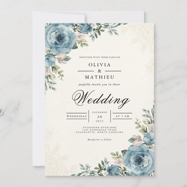 Convites Ethereal Blue Botanical Romance Wedding (Frente)