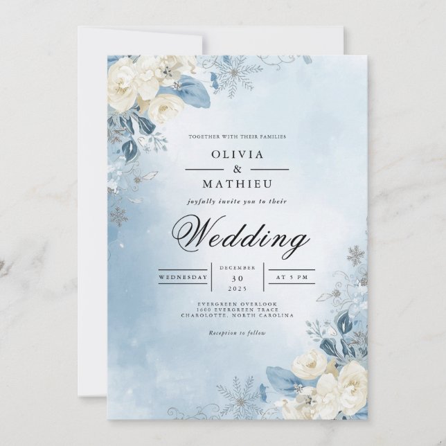 Convites Ethereal Blue Floral Frost Wedding (Frente)