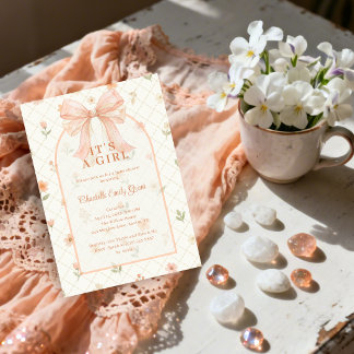 Convites Ethereal Coquette Peach Bow Baby Shower TMF26