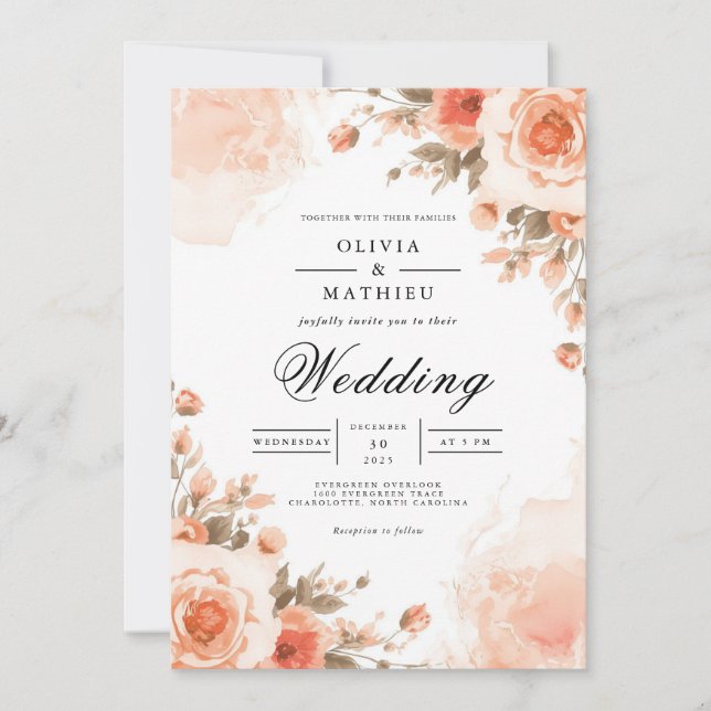 Convites Ethereal Coral Bloom Arch Wedding (Frente)