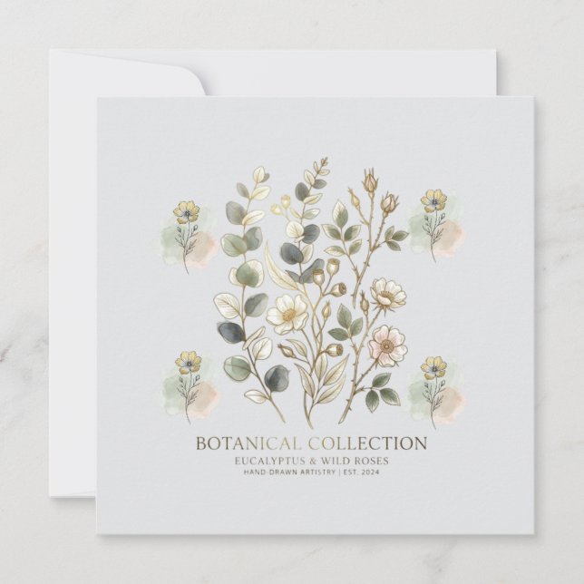 Convites Ethereal Gold & Sage Botanical Collection (Frente)