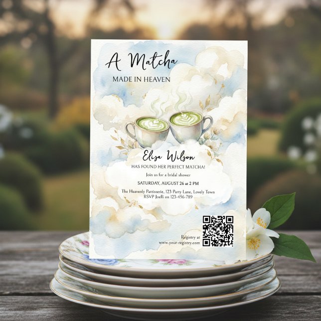 Convites Ethereal Matcha Made in Heaven Bridal Shower (Matcha made in heaven cloud nine bridal shower invitation)