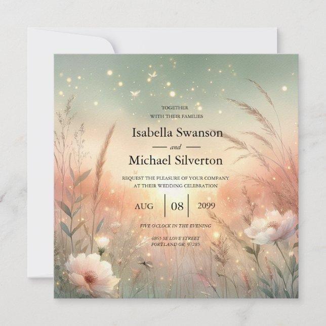 Convites Ethereal Pastel Wildflower Field Wedding (Frente)