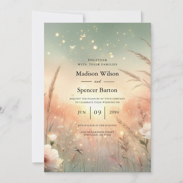 Convites Ethereal Pastel Wildflower Field Wedding (Frente)