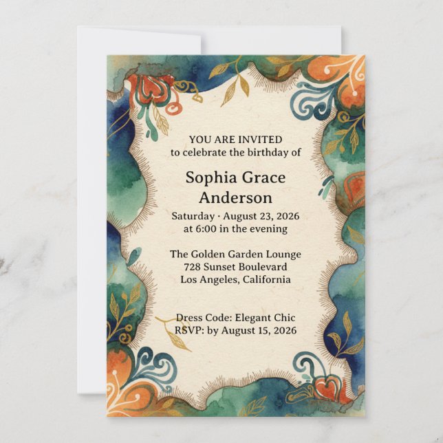 Convites Ethereal Watercolor Floral birthday Invitation (Frente)