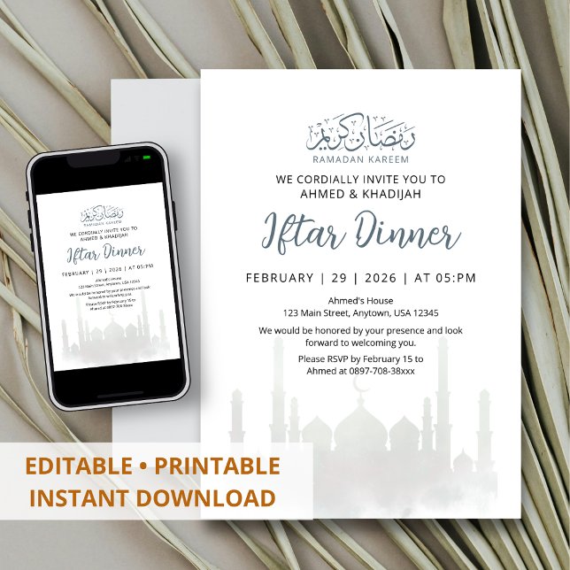 Convites Ethereal White Mosque Ramadan Iftar Invitation (Criador carregado)