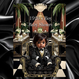 Convites Ethnic Boy Baby Shower 1920s Art deco black gold