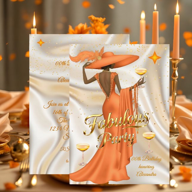 Convites Ethnic Fabulous Birthday Orange Gold Champagne (Criador carregado)
