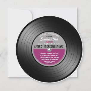 Convites Etiqueta Rosa Vinil Record - Parte Retirement