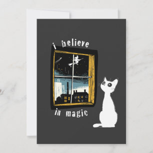 Convites Eu Acredito Em Magia Gato Branco Bruxa Vintage Lin