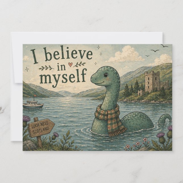 Convites Eu acredito em mim mesmo Monstro do Lago Ness capr (Frente)