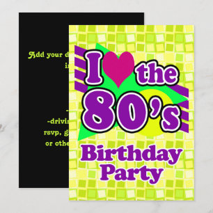 Convites Eu adoro a Festa de aniversário dos anos 80