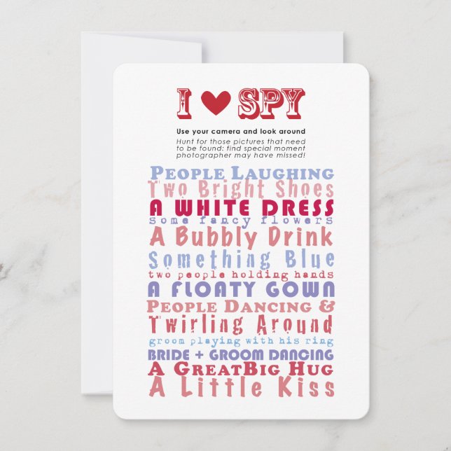 Convites Eu amo o jogo de caça de fotos de espião (Frente)