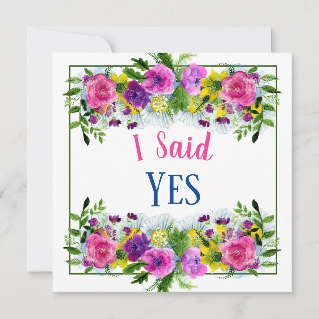 Convites Eu Disse Sim Pink & Purple Florais Aquarelas (Frente)